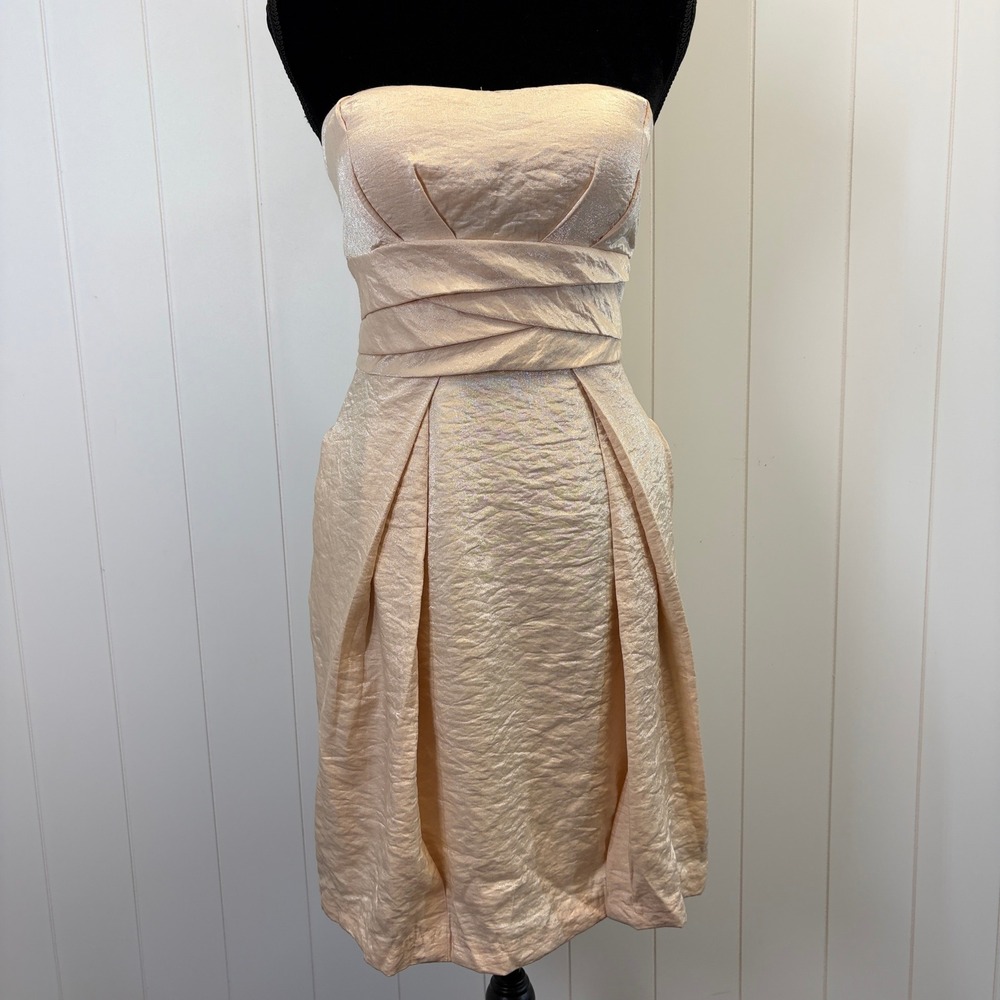 Miss Kelly 1999 Y2K Glam Ruched Strapless Cocktail Dress Women Size M Champagne